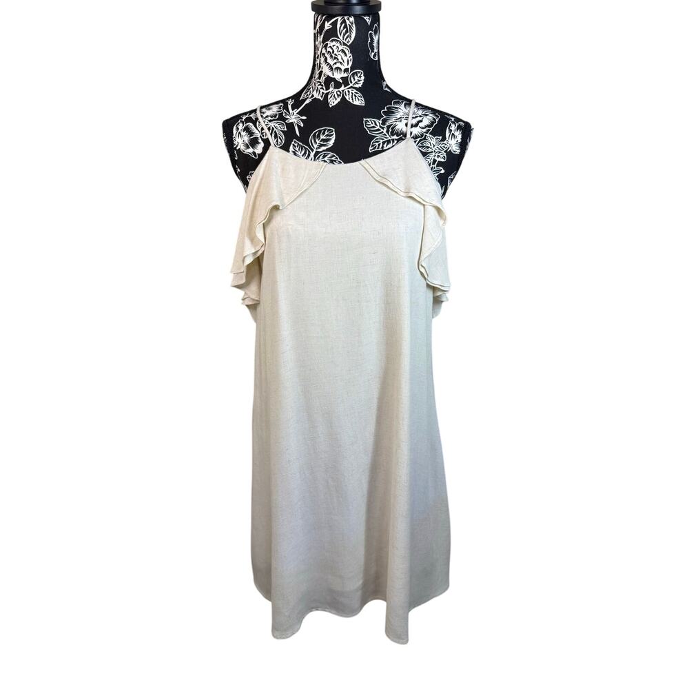 Loveriche Rayon Linen Blend Ruffle A-line Slip Dress Size L
